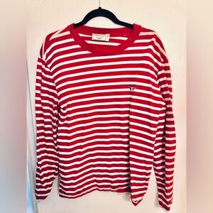 Maison Kitsune Red and White Tricolor Fox Marin Long Sleeve T-Shirt